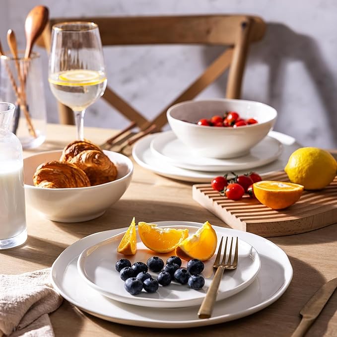 LERATIO Ceramic Dinnerware Sets for 4,Porcelain Plates and Bowls Sets with Wavy Edge,Microwave & Dishwasher & Oven Safe,Light Weight & Scratch Resistant Dishes Sets-Service for 4 (12pcs)