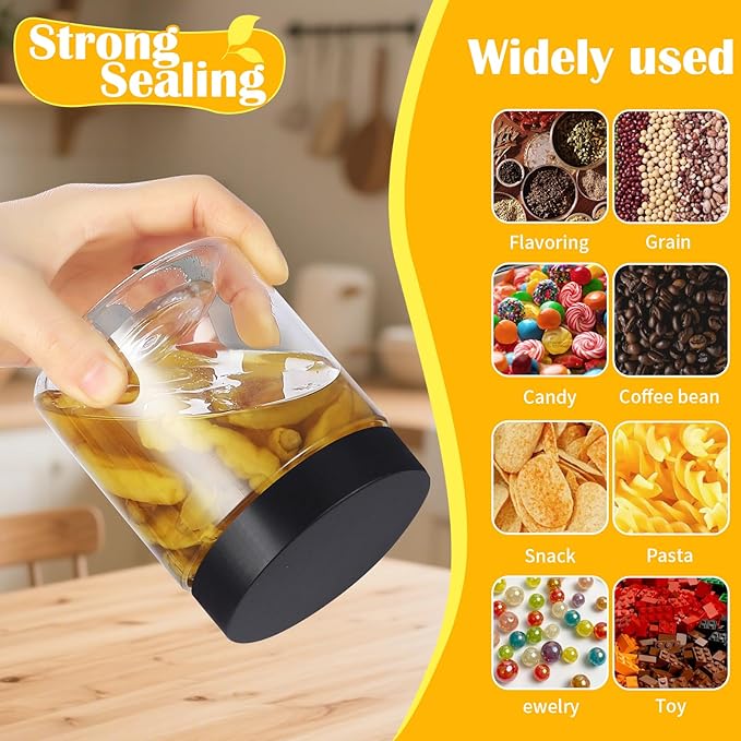 36 PCS 16 OZ Plastic Jars with Screw On Lids,Labels Refillable Empty Round Slime Containers for Storing Dry Food, Honey Jam, Cream, Butter, Lotion, black