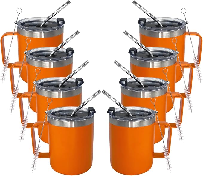 8pack 12oz Coffee Mug With Handle Bulk, Stainless Steel Insulated Travel Tumblers With,Double Wall Vacuum Camping Cup for Hot & Cold Drinks Tea (orange)