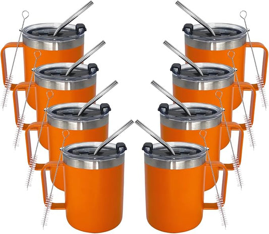8pack 12oz Coffee Mug With Handle Bulk, Stainless Steel Insulated Travel Tumblers With,Double Wall Vacuum Camping Cup for Hot & Cold Drinks Tea (orange)