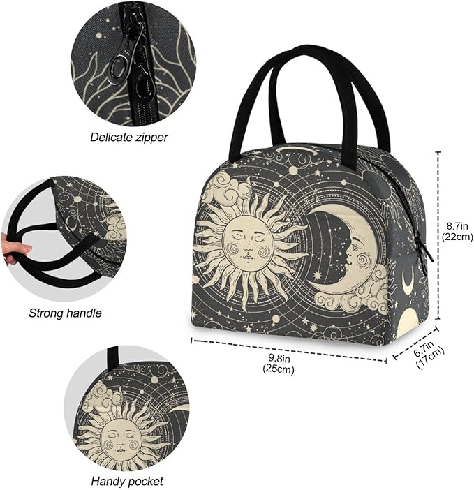 Tarot Boho Moon Lunch Bag for Women Men Reusable Insulated Lunch Tote Bag for Office Work School Picnic Hiking