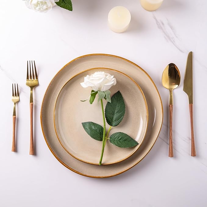 AmorArc Ceramic Dinnerware Sets,Handmade Reactive Glaze Stoneware Plates and Bowls Set,Highly Chip and Crack Resistant Dishware | Dishwasher & Microwave Safe Dishes,Service for 4 (12pc)