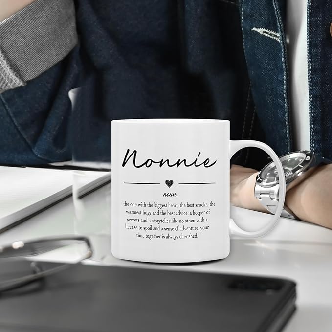 QASHWEY Nonnie Gifts Coffee Mug, Gifts for Nonnies Grandma from Grandkids Grandchildren, Grandma Coffee Mug, Mothers Day Mugs Tea Cup Gift for GrandmaNonnie, Nonnie Definition CoffeeCup Ceramic 11oz