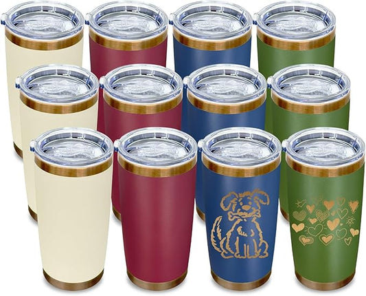 20 oz Tumbler Bulk 12 Pack Stainless Steel Tumbler with Lid and Straw, Double Wall Vacuum Insulated Travel Coffee Mug for Laser Engrave, Powder Coated Cup for Hot and Cold Drinks (Mixed,12 pack)