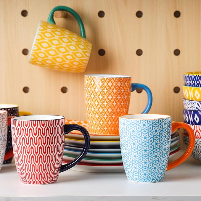 Selamica Ceramic Dinnerware Sets for 6, 24 Piece Plates and Bowls Sets, Scratch Resistant Dishes Set-Dishwasher & Microwave & Oven Safe, Assorted Colors A