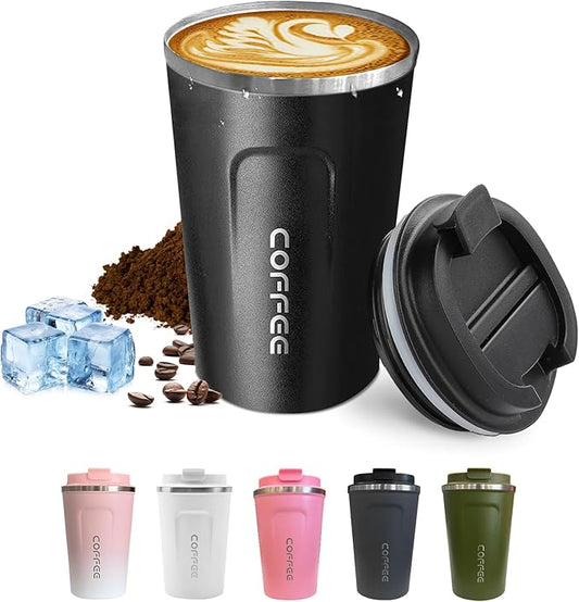 Travel coffee mugs leak-proof, reusable coffee cups with lids, stainless steel vacuum thermos coffee tumblers,thermal insulation cups for men and women hot & cold drinks(2nd-Black, 17OZ)
