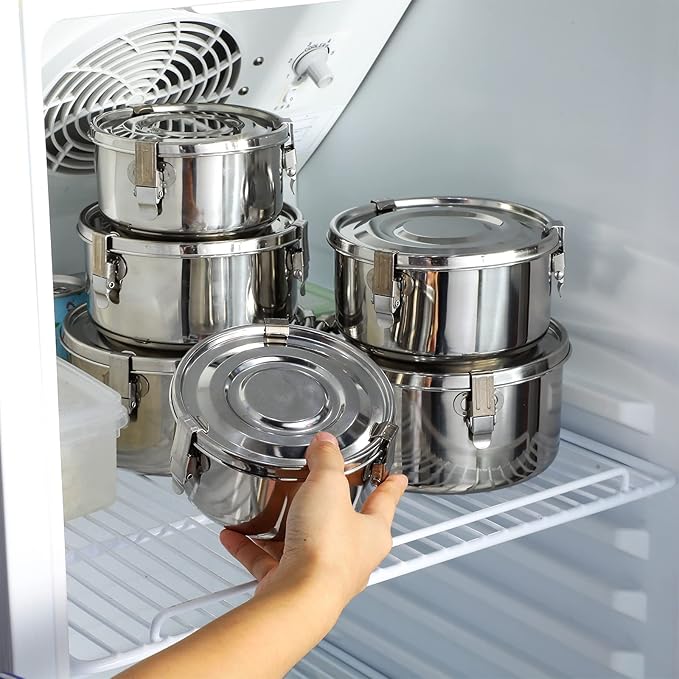 Zopeal 6 Pcs Stainless Steel Food Storage Containers with Lid Bento Lunch Boxes Reusable Metal Flat Canisters for Camping Trips Picnic Snacks Soups Salads Leftovers, 3 Sizes (22oz, 34oz, 54oz)