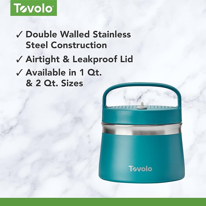 Tovolo 1 Quart Food Traveler Marine Blue - Stainless Steel Food Storage Container, Double Wall Insulated Thermos for Hot and Cold Food, Spill-Proof Travel Container, BPA-Free, Dishwasher Safe