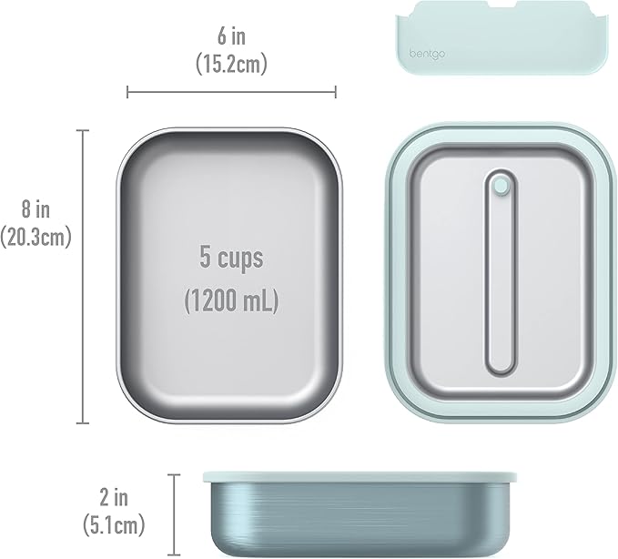 Bentgo MicroSteel Leak-Proof Lunch Box - Microwave-Safe, Oven-Safe, Bento-Style Container with Removable Divider, Airtight Lid, Sustainable Design, Odor & Stain Resistant (Aqua)