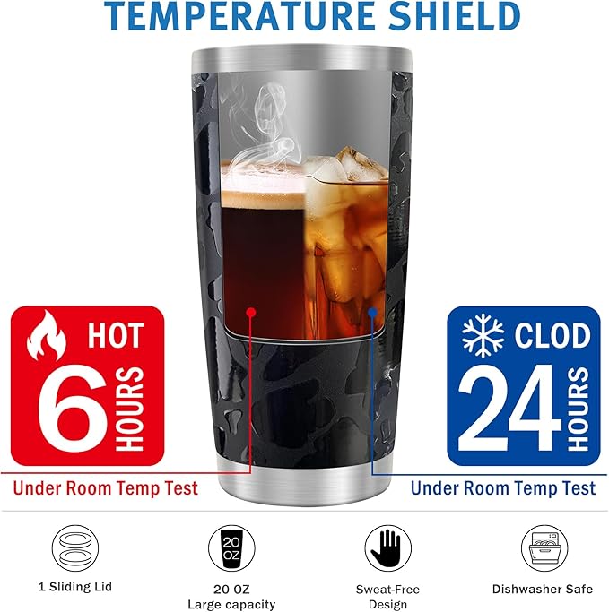 WETOWETO 20oz Tumbler, Stainless Steel Vacuum Insulated Water Coffee Tumbler Cup, Double Wall Powder Coated Spill-Proof Travel Mug Thermal Cup for Home Outdoor (Black Leopard, 1 Pack)