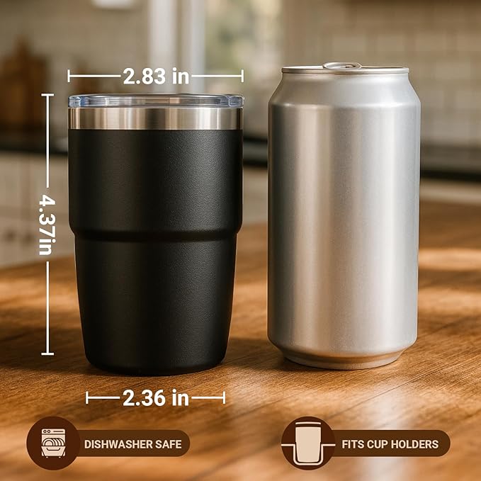 8 oz Espresso/Coffee Cup with Magnetic Lid, Ceramic-Lined 18/8 Stainless Steel, Double-Wall Vacuum Insulated, Stackable, Dishwasher Safe, Mini Tumbler for On-the-Go (White, 2 Pack)
