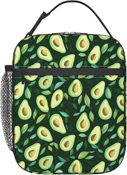 Avocado and Leaf Lunch Box for Teen Kids, Cartoon Reusable Thermal Lunchbag, Picnic, School, Hiking, Fishing, Fruit Insulated Tote Cooler Bags for Adults Women Decor Gifts, Summer Theme