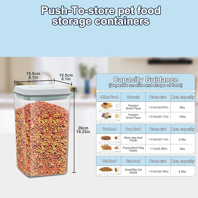 4.2Qt 2Pack Airtight Dog Cat Food Storage Container and Dog Treat Containers BPA-Free, PET Clear Stackable Pet Storage Bin, 1 Cup Scoop, 1 Sponge cleaning brush, Pop Top, With handle (Grey)