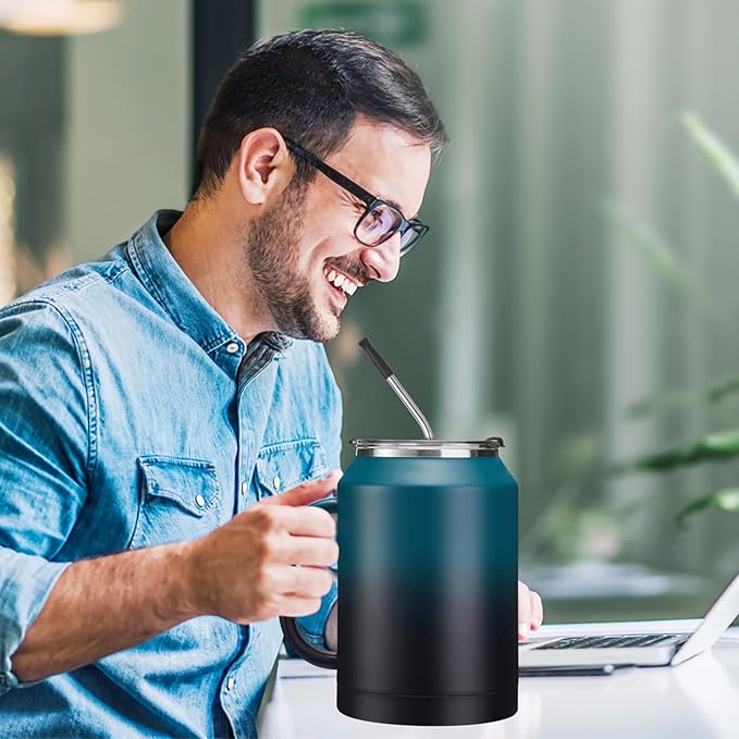 50 oz Mug Tumbler with Handle and Straw - 2-in-1 Lid, Silicone Water Bottle Boot, Stainless Steel Coffee Mugs, Double Wall Insulated Water Cup Keep Cold-36H Hot-24H, 50oz Large Tumbler Jug