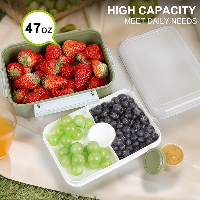 Shopwithgreen Set of 3 Salad Food Storage Container To Go, School & Travel,Food Prep Storage Containers with Lids (Khaki Green&Khaki Green&Khaki Green)