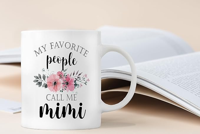 QASHWEY Mimi Coffee Mug, Mimis Gifts, Grandma Coffee Mugs, GrandmaGifts, Mimis Coffee Mugs Tea Cup Gifts for Women Grandma, My Favorite People Call Me Mimi Coffee Cups Ceramic11oz