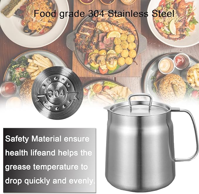 68oz/2L 304 Stainless Steel 3-in-1 Multifunctional Oil Strainer Pot, Deep Frying Basket, Grease Container for Kitchen