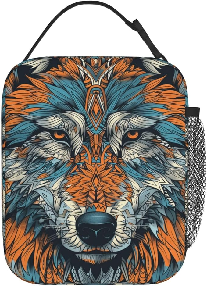 Wolf Lunch Box for Women Men, Insulated Lunch Box Reusable Portable Lunch Bag Cooler Tote Waterproof Lunch Container for Office Picnic Work Travel