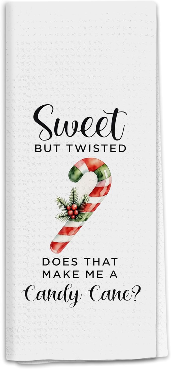 Christmas Candy Cane Kitchen Towels, Winter Christmas Dish Tea Towels for Kitchen, Cute Xmas Candy Cane Holiday Decorative Hand Towel for Bathroom, 16x24 Inch