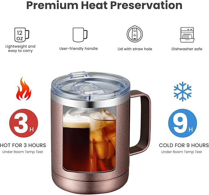 MEWAY 12oz Mix Color Mug With Handle 8 Pack Bulk,Stainless Steel Insulated Travel Tumblers With Sliding Lid,Double Wall Vacuum Camping Coffee Cup for Hot & Cold Drinks Tea (Mix,Set of 8)