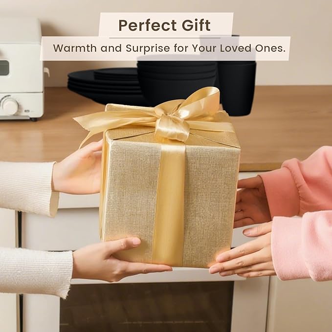 Homienly 16-Piece Wheat Straw Dinnerware Sets, Reusable Unbreakable Plates and Bowls Sets,Cups,Service for 4, Premium Dishwasher and Microwave Safe Dish Sets for Kitchen,Outdoor - Black