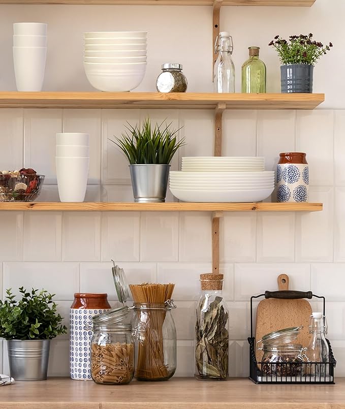 Quatish 24 Piece Plates and Bowls Sets for 6, Unbreakable Dinnerware Sets, Plastic Dish Set for Camping, Dishwasher Microwave Safe, Outdoor Kitchen and Apartment Dinning RV Essentials, Beige