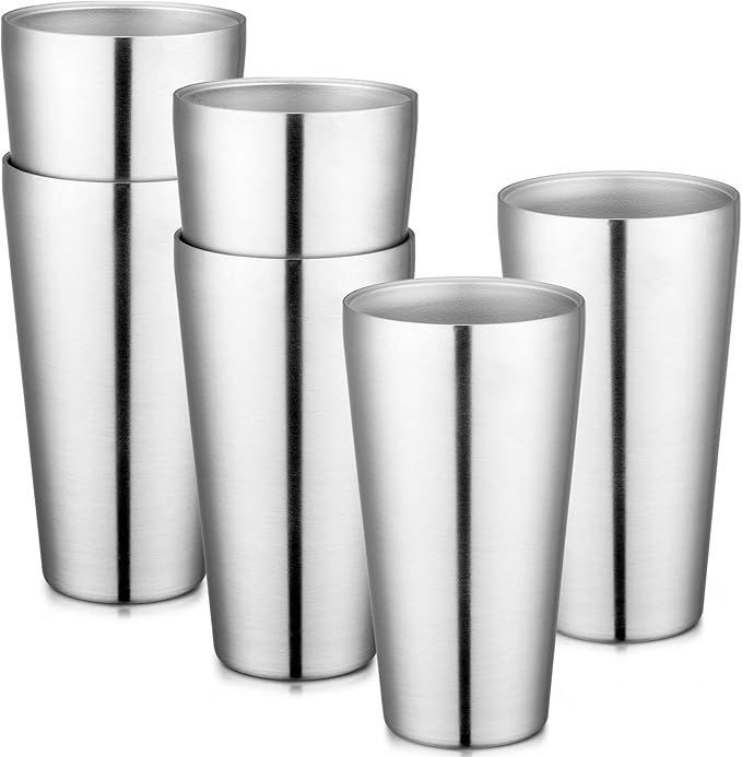 Beasea Stainless Steel Cups 19 oz, 6 Pack Large 18.6oz 550ml Stainless Steel Water Drinking Tumbler Stackable Double Wall Insulated Metal Pint Glasses Tin Cups for Home Party Camping