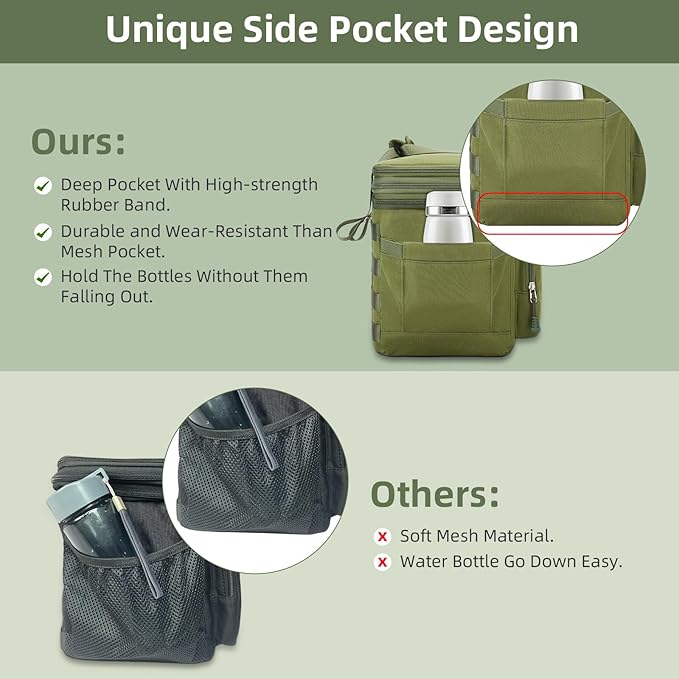 Tactical Lunch Bag, Large Expandable Lunch Box for Men, Durable Leakproof Cooler Bag with Molle Webbing, for Adults/Work Outdoor Picnic Trip Camping, 20 Can/15 L, Army Green