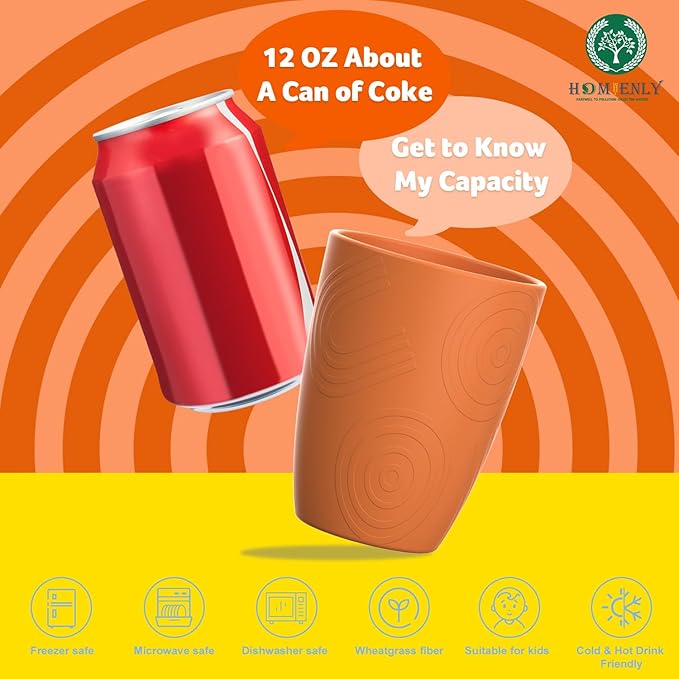 Homienly Plastic Cups Reusable Wheat Straw Cups 8 PCS a Good Alternative Plastic Water Glasses Unbreakable Drinking Cup Reusable Dishwasher Safe Microwave Safe Cups with Orange Color (12 OZ)