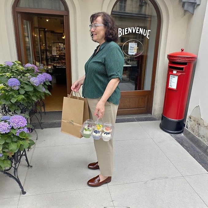 50 Pack of 6-Chamber Handheld Transparent Muffin Container, Disposable Plastic Cupcake Container With Lid, Cake Rack