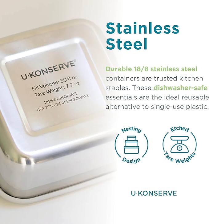 U Konserve Stainless Steel Food Storage Bento Box Container, Leak Proof Silicone Lid Dishwasher Safe - Plastic Free (50oz Teal)