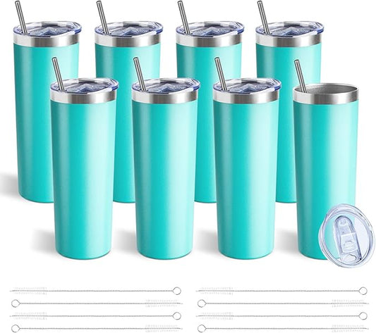 20 oz Skinny Tumbler with Lid and Straw,Stainless Steel Vacuum Insulated Tumbler Cup Double Wall Leak-proof Coffee Mug,Travel Thermal Water Tumbler for Home,Office,Outdoor(Teal,8)
