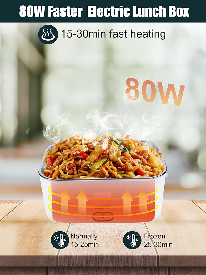 Buddew Electric Lunch Box for Adults, 80W Heated Lunch Box 1.8L Stainless Steel Portable Food Warmer,12/24/110V Lonchera Electrica Portatil for Travel & Work, Loncheras para Hombres de Trabajo(Gray)