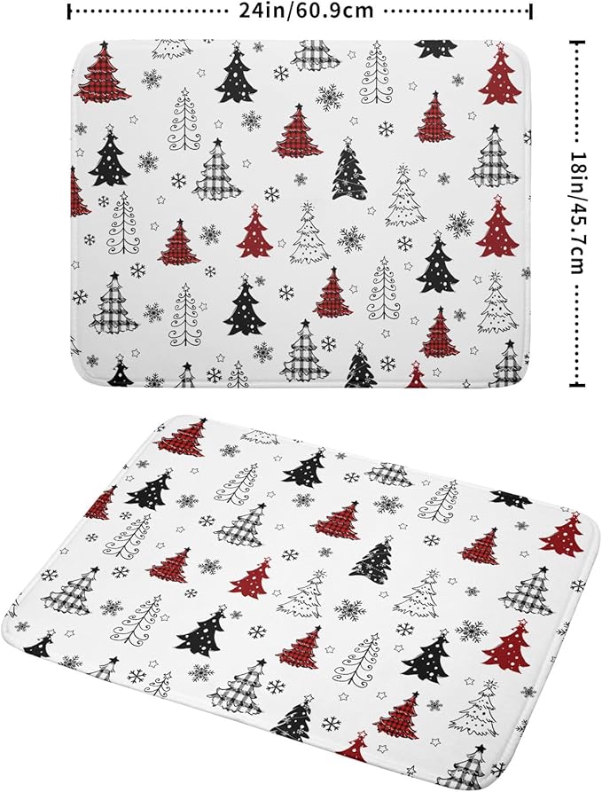 Xmas Dish Drying Mat for Kitchen Counter Black White Trees Festival Microfiber Absorbent Dish Draining Reusable Washable Foldable Extra Large 18"x24"