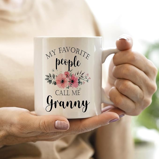 QASHWEY Granny Coffee Mug, Granny Gifts from Grandkids, GrannyGrandma Coffee Mugs, Mothers Day Mug Tea Cup Gifts for GrannyGrandma, My Favorite People Call Me GrannyCoffee Cups Ceramic 11oz