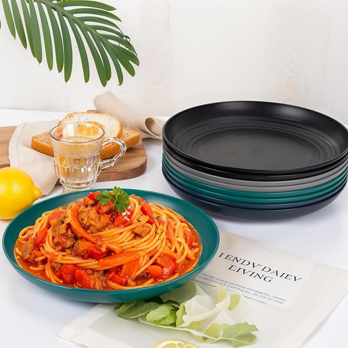 Supernal 10" Wheat Straw Dinner Plates,Reusable&Durable Plastic Plates Dishwasher Safe,16-Pack (4 Black, 4 Dark Green, 4 Dark Blue, 4 Dark Gray), Versatile Tableware for Modern Dining and Outdoor Use