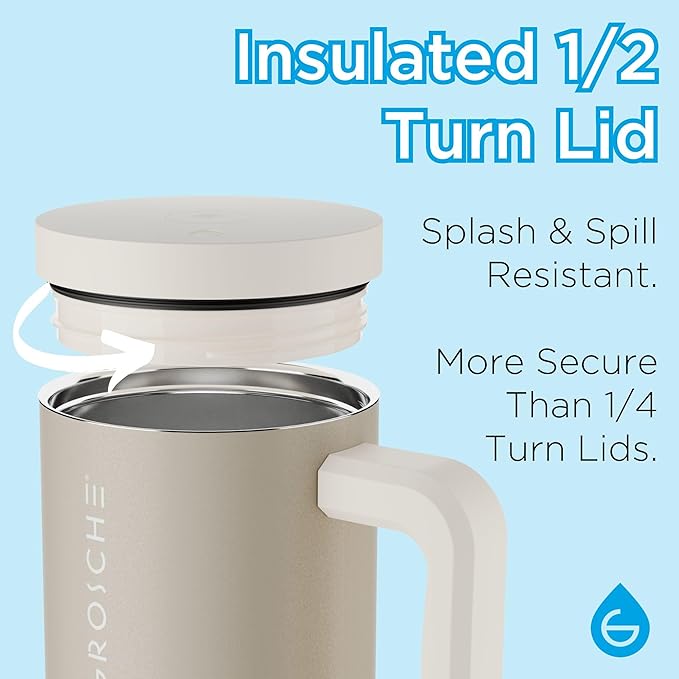 GROSCHE ASPEN 32 oz Tumbler with Handle and Straw. Extreme Insulation, Classy Design, Built to Last Insulated Stainless Steel Tumbler with Handle, Lid and Straw - Sand Beige