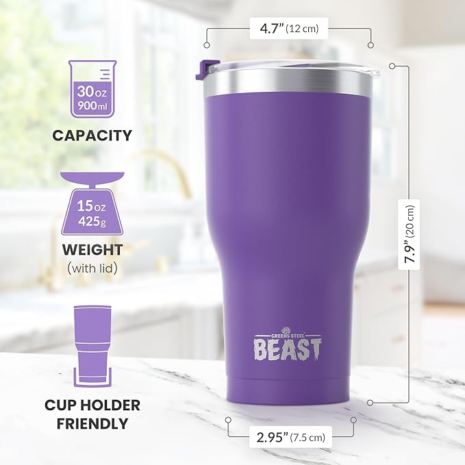 Beast 30 oz Tumbler Stainless Steel Vacuum Insulated Coffee Ice Cup Double Wall Travel Flask (Purple)
