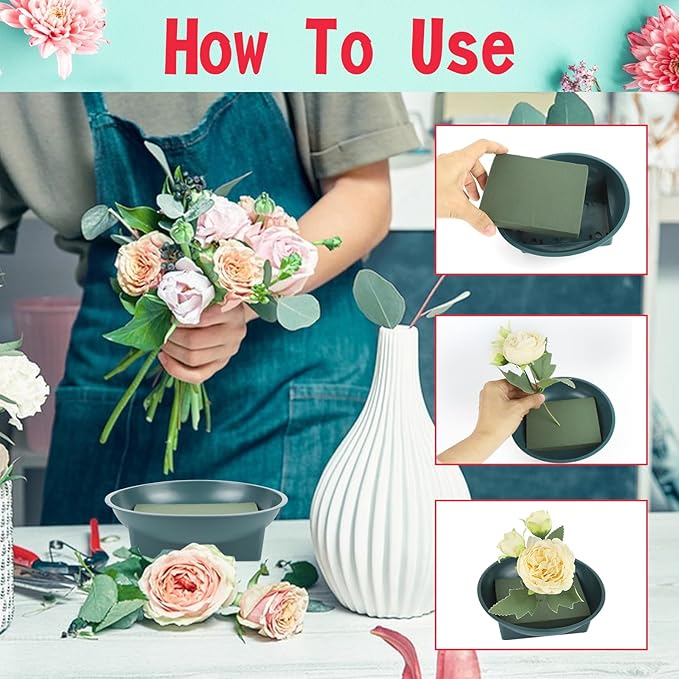 Aemygo 6.3 Inch Round Floral Foam 24 Sets Large Size DIY Flower Foam with Bowl, Round Flower Arrangement Kit Green Floral Arranging Supplies for Wedding Birthday Party Decoration