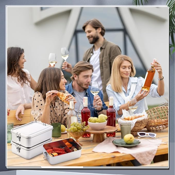 Umigy 8 Pcs Stainless Steel Food Containers 1400ml Metal Bento Lunch Box Stainless Steel Food Storage Containers, Lockable Clips to Leak Proof, Reusable Dishwasher Snack Boxes for Work