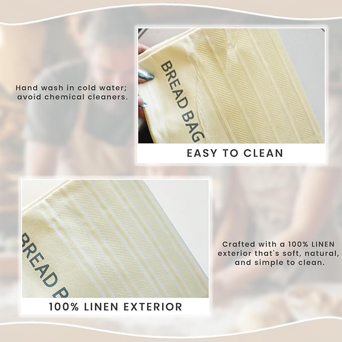 Reusable Beeswax Bread Bags for Homemade Bread (2-Pack）– 12.5” x 17” XL Sourdough Bread Storage Bags, Beeswax Food Bags for Loaf, Sourdough, Freezer & Pantry Use