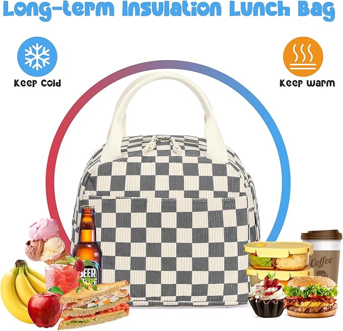 Bluboon Lunch Bag for Women Men Cute Corduroy Lunch Tote Bags Reusable Insulated Lunch Box Large Capacity Reusable Insulated Cooler for Work Picnic or Travel