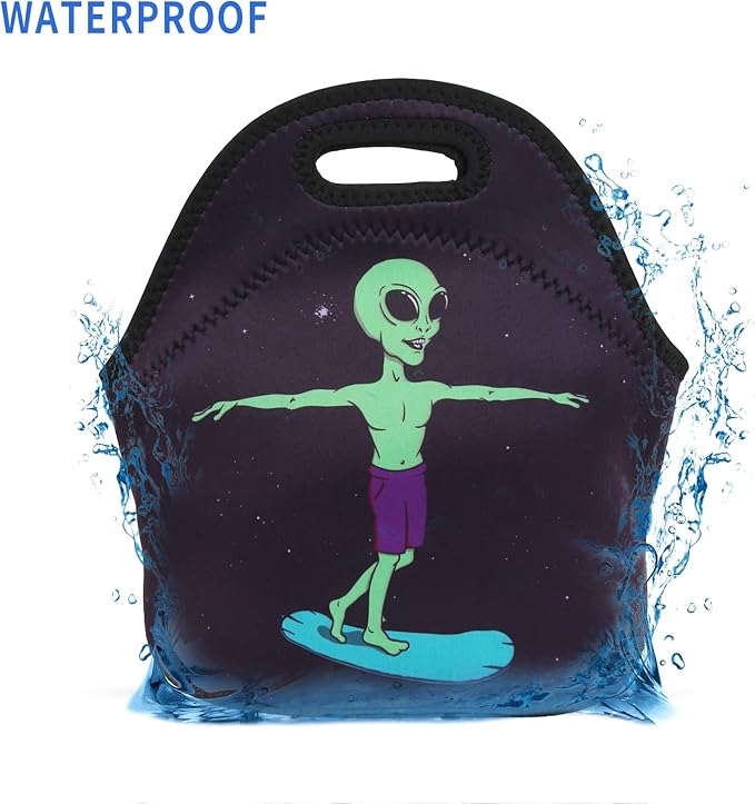 Violet Mist Women's Reusable Neoprene Lunch Bag, Alien Insulated, 11.42"L x 10.43"H x 5.51"W, 8.7 inches, fits containers up to 7"W x 6"L