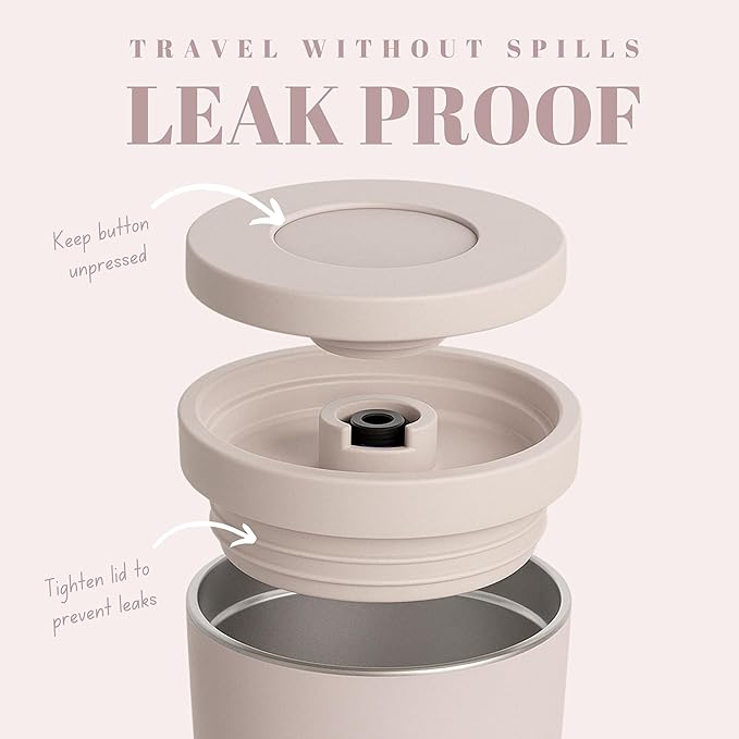12 oz Push Button Lid Stainless Steel Travel Mug | Double Wall Insulated, Leak-Proof | Keeps Drinks Hot for 6hrs & Cold for 12hrs | Dishwasher Safe | Perfect for Coffee, Tea & More (Rose Quartz Pink)