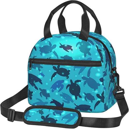 Turtle Reusable Insulated Lunch Box Waterproof Lunch Bag with Detachable and Adjustable Shoulder Strap for Office Picnic or Travel