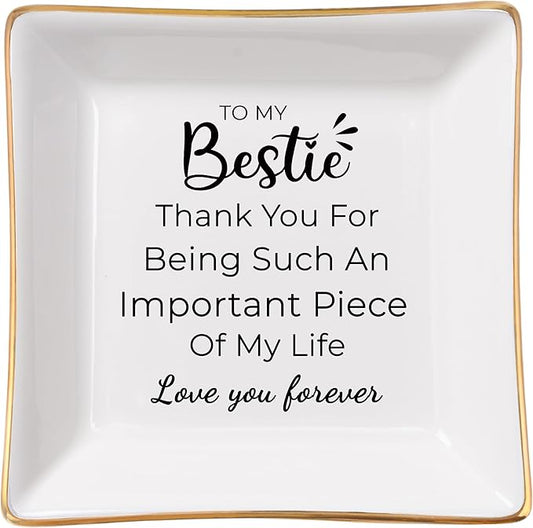 Birthday Gifts for Women Best Friend - to My Bestie Jewelry Dish Trinket Tray, Unique Friendship Gifts for Women Female Friend Christmas Valentines Mother's Day