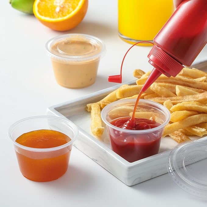 AOZITA 400 Set 4 oz Portion Cups, Jello Shot Cups with Lids, Disposable Plastic Condiment Dipping Sauce Cup, Small Containers for Salad Dressing