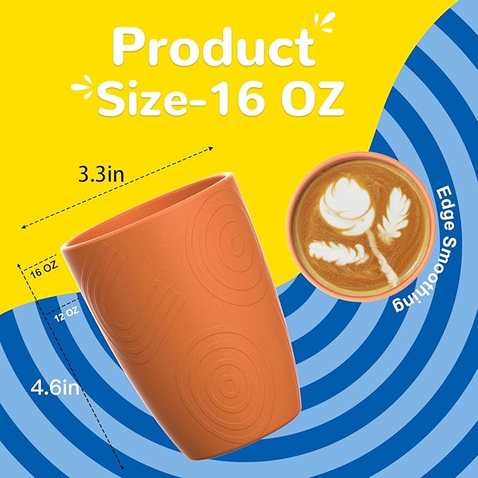 Homienly Drinking Glasses Cups Set of 8 - Wheat Straw Cups | Alternative to Plastic Cups 16 OZ | Reusable Unbreakable Water Tumblers | Dishwasher Safe Drinking Cups for Kitchen - Multi Color