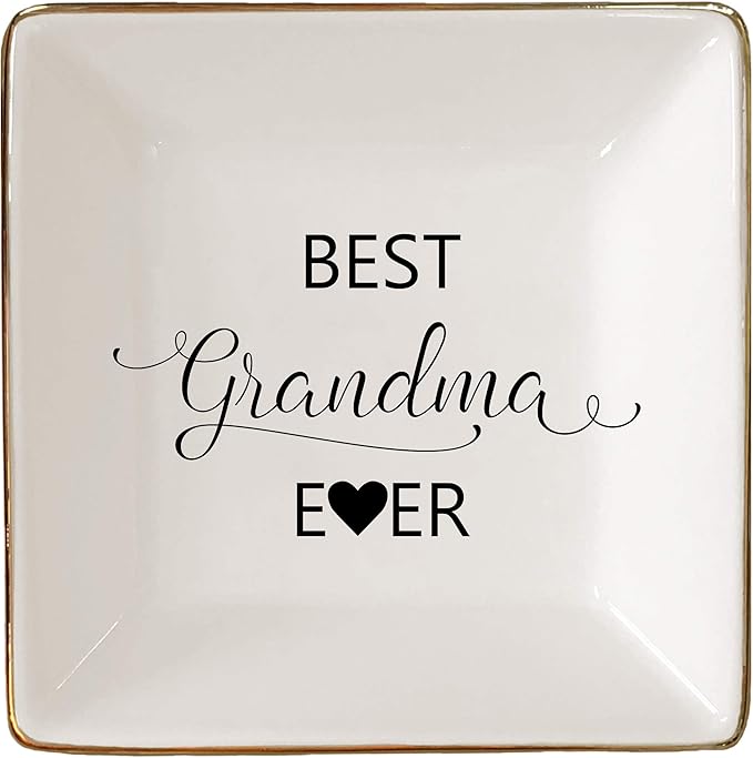 Simply Charmed Best Grandma Ever - Christmas Gift – Ceramic Jewelry Dish, Ring Holder, Trinket Tray – Elegant Birthday Gift for Grandmother