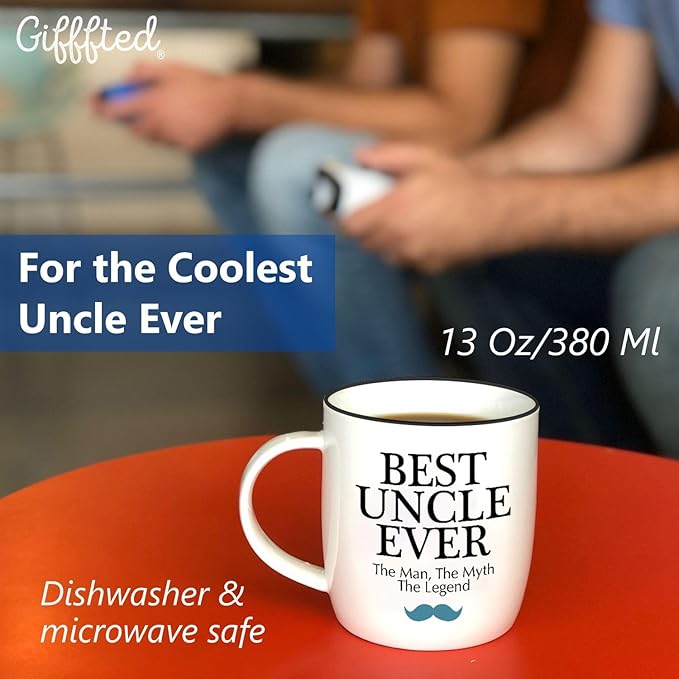 Triple Gifffted Best Uncle Ever Coffee Mug and Socks Gift Set – Funny Gifts for Christmas, Father’s Day, Valentine’s, Birthday from Niece or Nephew – 380ml Ceramic Cup with Cozy Socks